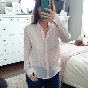 American Eagle Sheer Pink Button Up Blouse XS EEUC